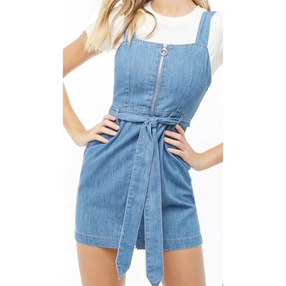Belted Denim Overall Dress